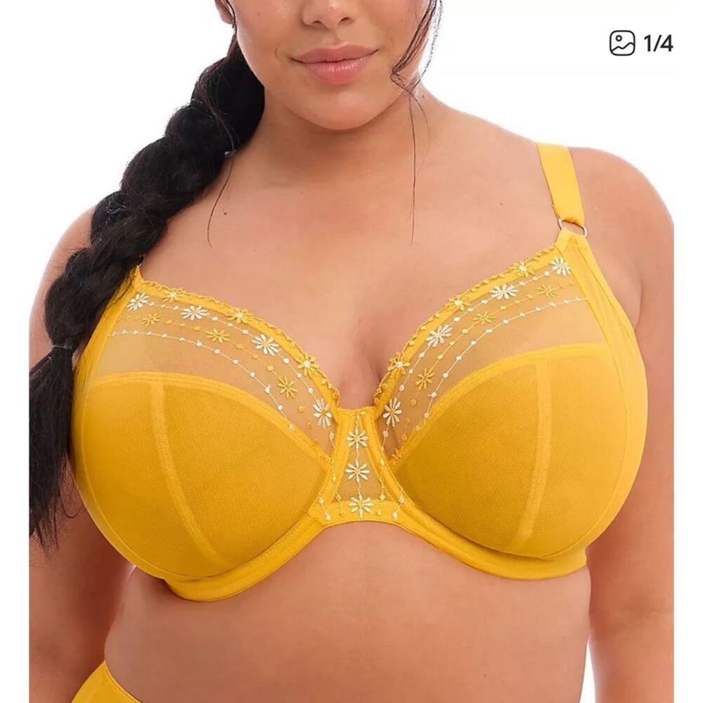 Elomi Sheer Embroidered Underwire Bra in Mustard